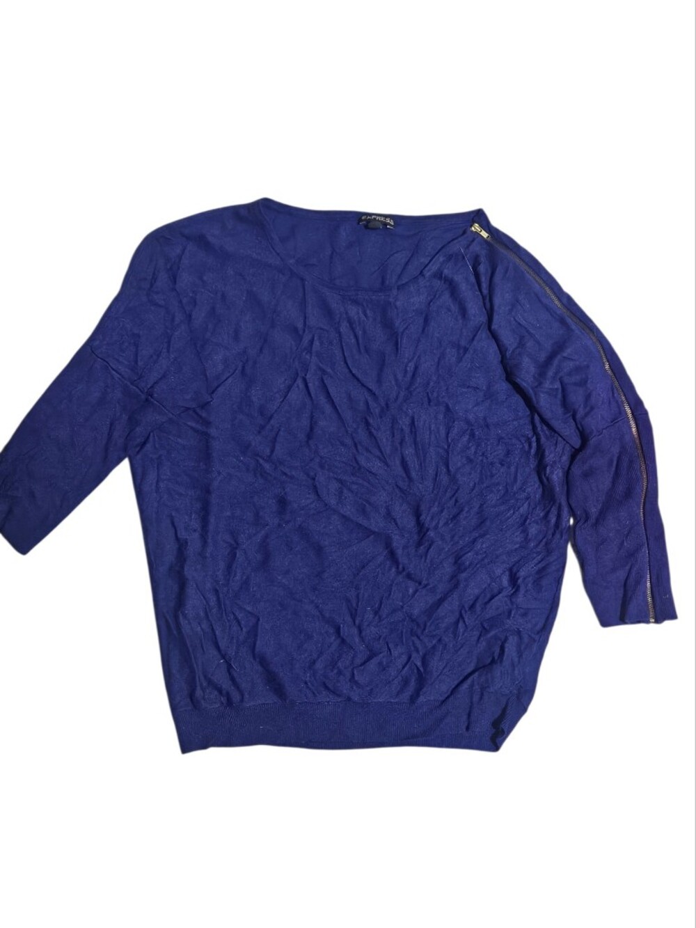Express Scoop Neck Sweater in Royal Blue with Shoulder Zipper